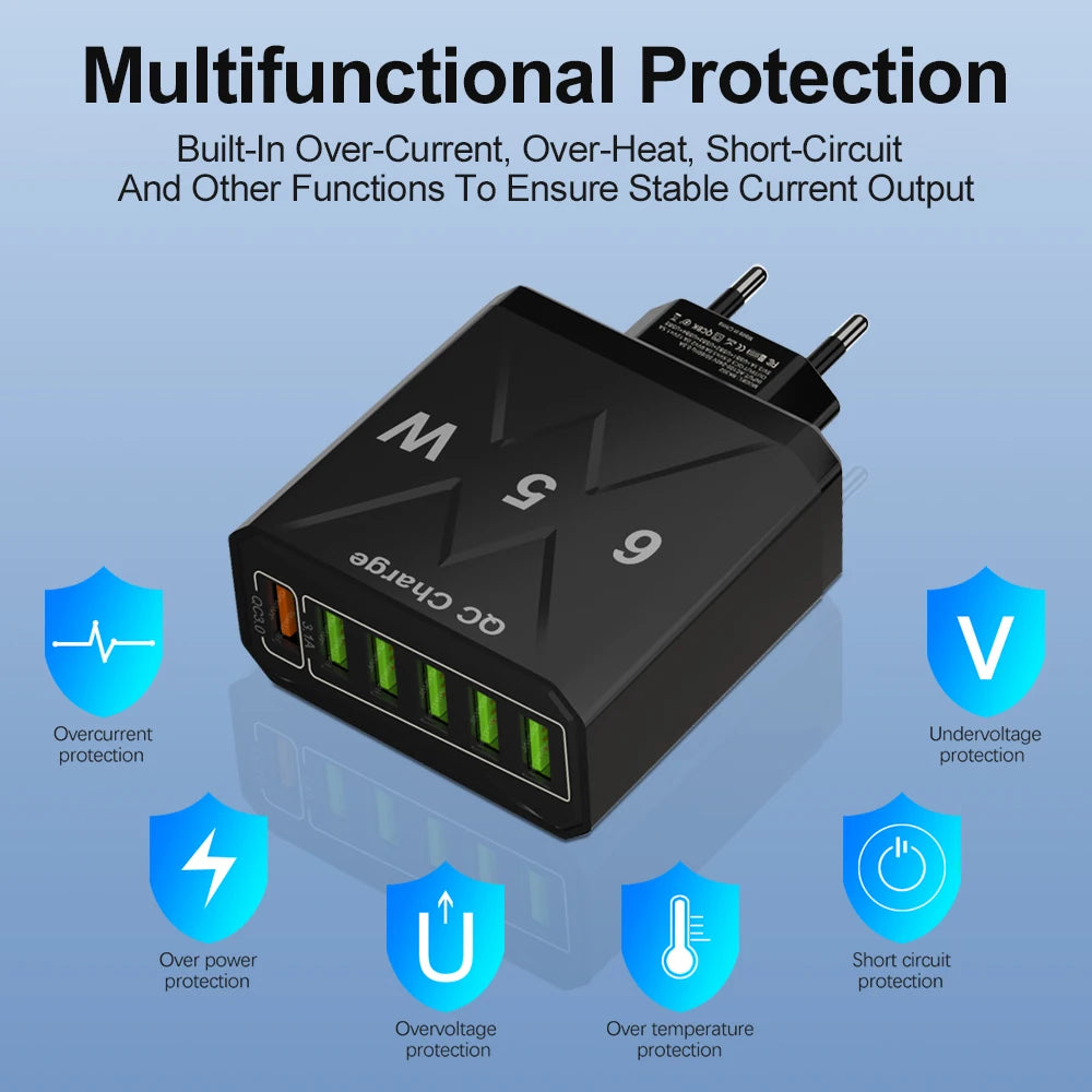 VoltHub 65W 6-Port Fast Charger